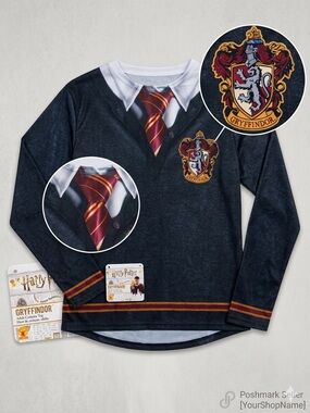 Gryffindor-Style Long Sleeve Top - Black with Red & Gold Trim